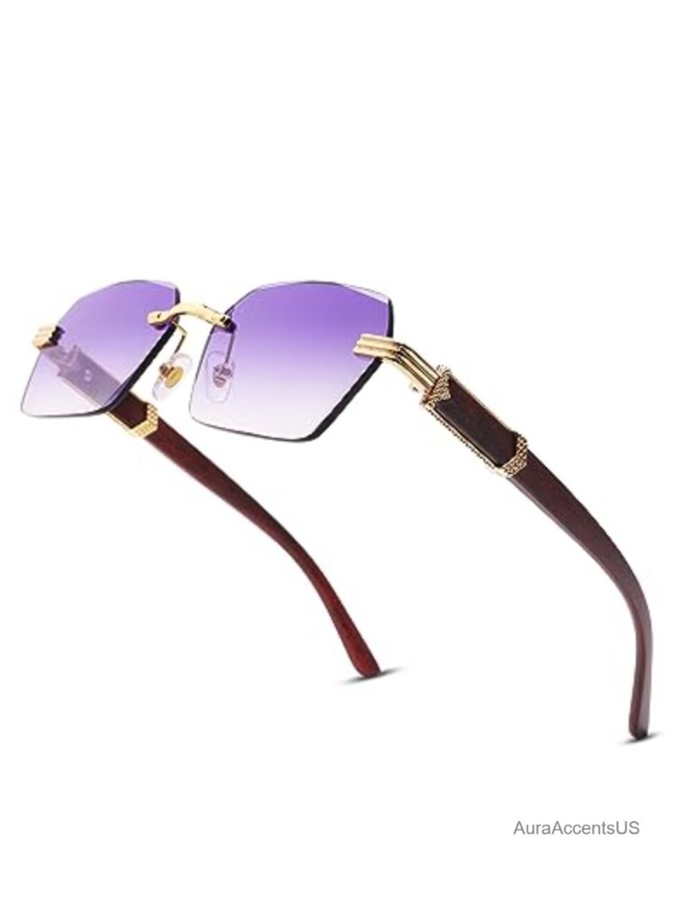 Rimless Rectangle Sunglasses Retro UV400 Metal Temples Unisex